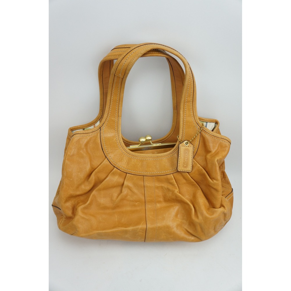 Coach Ergo Pleated Satchel Tan Leather Kiss Lock 12248 Good condition